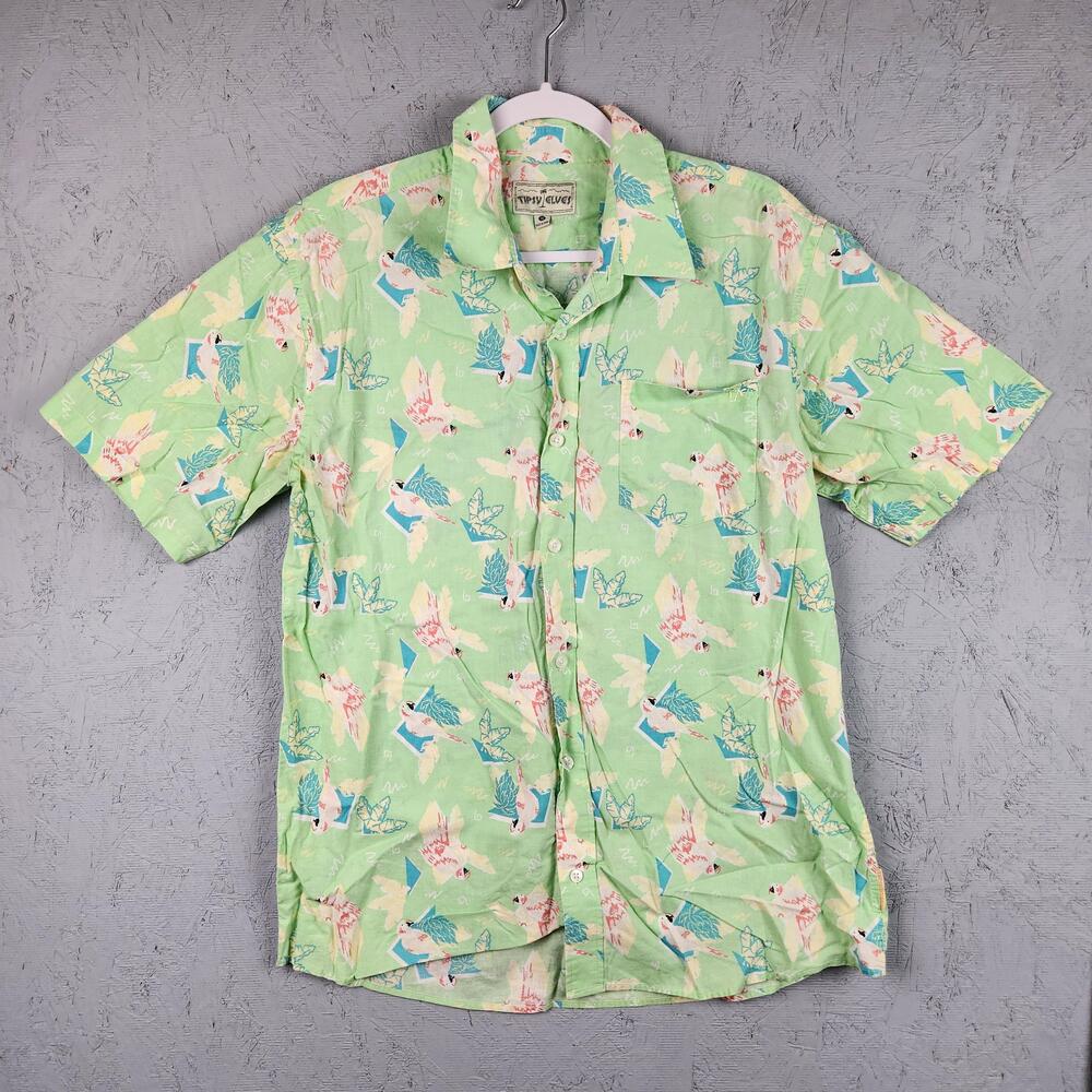 Tipsy Elves Shirt Mens XL Parrot Hawaiian Tropical Graphic Button Up Novelty